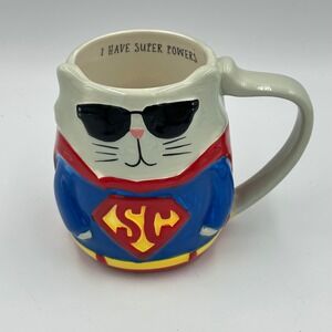 Tag Super Cat Mug "I Have Super Powers" Ceramic Coffee Cup Funny Whimsy Kitty